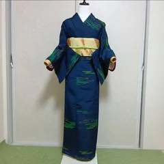 正絹 信州紬系 小紋 フルセット 幾何学文様 しつけ付き　未着用