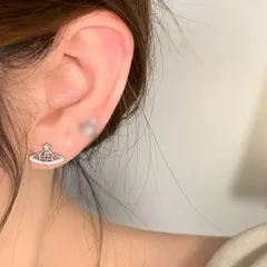土星モチーフ ラインストーン シルバー ピアス フラットキャッチ ネジ式キャッチ 片耳用  韓国ストリート カジュアル ユニセックス キラキラ 韓国アクセ