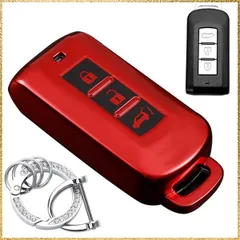 ☆彡送料無料でお届け☆彡Color:レッド [LETINGFAR] キーケース 三菱用 スマートキーケース キーカバー 高級 TPU 柔らかい 3ボタン 三菱専用設計ekワゴン ekスペース ミラージュ アイ アウトランダー ランサーエボリューション デイズ