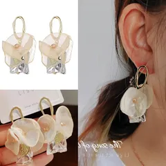 ピアス レディース 花 フラワー シフォン レース 揺れる 大ぶり スタッドピアス アクリル クリア ゴールド 合金 上品 華奢 大人可愛い おしゃれ 韓国 ファッション 結婚式 パーティー 春 夏 プレゼント ギフト 送料無料