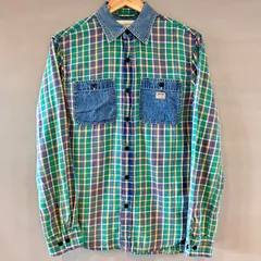 10's DENIM & SUPPLY デニムアンドサプライ ラルフローレン チェックシャツ デニム切り替え グリーン ブルー 緑 青 メンズ Sサイズ