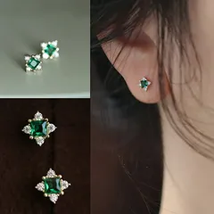 ピアス 小さめ レディース 18金 コーティング 花 エメラルド スワロフスキー ジルコニア採用 アレルギー対応 ポイント消化 大人 可愛い 小ぶり 小さい アクセサリー