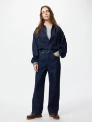 新品 UNIQLO ワイドストレートデニム 股下(76cm) 27 ネイビー