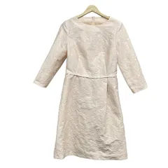 HANAE MORI(ハナエモリ) ワンピース サイズ40 M レディース美品  - ピンクベージュ クルーネック/長袖/ひざ丈/花柄/ラメ