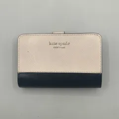 未使用級　kate spade new york　ケイトスペード　二つ折り財布　ミニウォレット　コンパクト　レザー　ロゴ　ツートーン　ベージュ　黒　ブラック