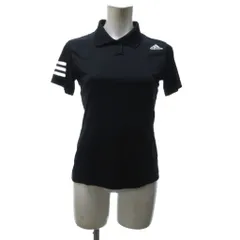 アディダス adidas タグ付き CLUB ポロシャツ カットソー スポーツウエア 半袖 ロゴプリント 黒 ブラック S
