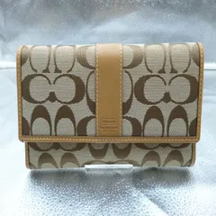 タグ付 美品 COACH シグネチャー 三つ折り 長財布 ブラウン レディース