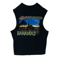 ブラック 黒 S ノースリーブ タンクトップ ハーレーダビッドソン バイカー バイク バックプリント レディース ユニセックス メンズ 古着 CHM
