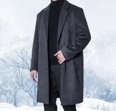 メンズ ウール カシミア オーバーサイズ ロングコート (L) + マフラー