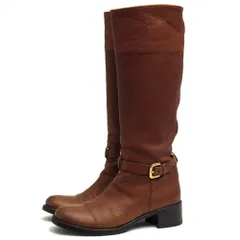 プラダ／PRADA ロングブーツ シューズ 靴 レディース 女性 女性用レザー 革 本革 ブラウン 茶  65047 8GI-1W7790 CERVO ANTIC BOO CACAO サイドジップ 乗馬ブーツ ジョッキーブーツ シボ革 シュリンクレザー