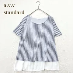 アーヴェヴェ　半袖カットソー ストライプ レイヤード 重ね着風（L）レーヨン混