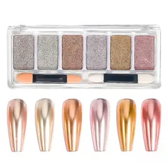 6色のミラーパウダーパレット チップ付き クロムパウダー