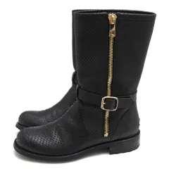 ジミーチュウ／Jimmy Choo エンジニアブーツ シューズ 靴 レディース 女性 女性用パイソンレザー 革 本革 ブラック 黒  Durum バイカーブーツ サイドジップ
