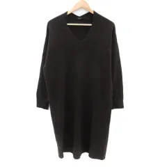 ロッソ ROSSO アーバンリサーチ ニットワンピース ロング丈 長袖 Vネック F ダークブラウン /SM2