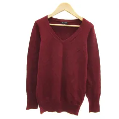 インディヴィ INDIVI ニット カットソー 長袖 Vネック 無地 38 M エンジ /YS4