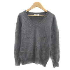 ナチュラルビューティーベーシック NATURAL BEAUTY BASIC ニット カットソー 長袖 Vネック 無地 M グレー /YS40