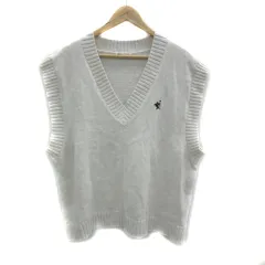 ジャバ JaVa ニットベスト ミドル丈 Vネック プルオーバー 刺繍 オーバーサイズ M オフホワイト 黒 ブラック /YS4