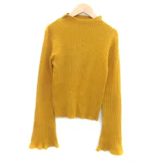 ヘザー Heather リブニット セーター ハイネック 長袖 フレアスリーブ 無地 F マスタードイエロー /HO4