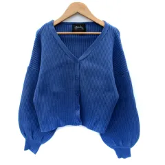メリディアン Meridian ニットカーディガン ミドル丈 Vネック 青 ブルー /SM5