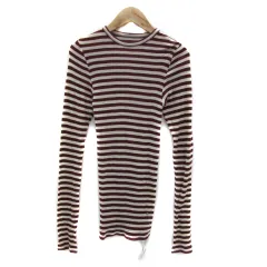 ミラオーウェン Mila Owen リブカットソー 長袖 ラウンドネック ボーダー柄 ウール F 赤 レッド 白 ホワイト /YS32