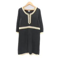 メルローズ MELROSE ワンピース ひざ丈 七分袖 グレー アイボリー /YK48