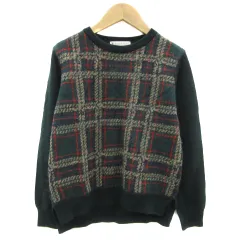 クミキョク 組曲 KUMIKYOKU ニット セーター 長袖 ラウンドネック チェック柄 切替 ウール混 モヘヤ混 2 マルチカラー 緑 グリーン /YS38