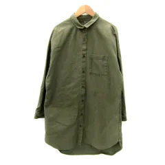 アズールバイマウジー AZUL by moussy シャツワンピース ひざ丈 長袖 無地 S カーキ /SY6