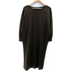 スタディオクリップ Studio Clip ニットワンピース ロング丈 長袖 ラウンドネック F 茶 ブラウン /SM5