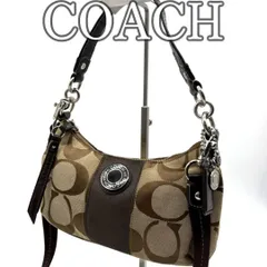 COACH コーチ ショルダーバッグ 2WAY シグネチャー キャンバス ブラウン 肩掛け 斜め掛け ワンショル ハーフムーン コンパクト レザー切替 ロゴ柄 定番 人気モデル Y2K