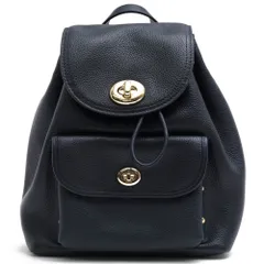 コーチ／COACH リュック バッグ バックパック レディース 女性 女性用 レザー 革 本革 ネイビー 紺  37581 Mini Turnlock Rucksack In Polished Pebble Leather ミニ ターンロック 巾着型 シボ革 