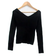 アンデミュウ Andemiu リブニット カットソー Vネック 長袖 無地 F 黒 ブラック /HO8