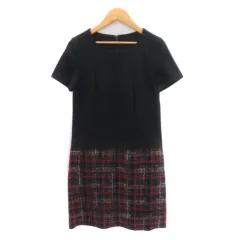 アナイ ANAYI ワンピース ロング丈 半袖 チェック柄 ウール混 切替 38 M マルチカラー 紺 ネイビー /YK19