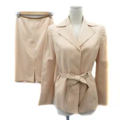 ノーベスパジオ NOVESPAZIO フォーマル セットアップ 上下 オープンカラージャケット ミドル丈 シングルボタン 総裏地 ウエストリボン タイトスカート ひざ丈 スリット 上38 下36 ベージュ /YK44