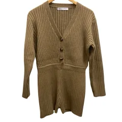 ザラ ZARA ワンピース 長袖 ニット ミニスカート M 茶 ブラウン