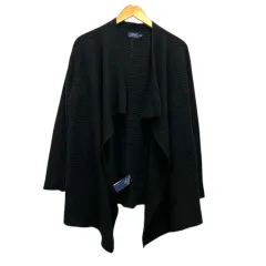 ポロ ラルフローレン POLO RALPH LAUREN ニットカーディガン カシミヤ混 ウール混 ボタンレス リブ 長袖 M 黒 ブラック