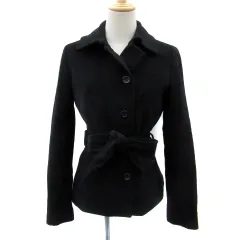 組曲 クミキョク KUMIKYOKU オープンカラージャケット ミドル丈 無地 リボンベルト付き アンゴラ 3 黒 ブラック /YS1