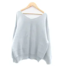 マウジー MOUSSY ニット セーター Vネック 長袖 無地 F 水色 ライトブルー /HO30