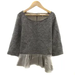 自由区 オンワード樫山 ニット カットソー 八分袖 ラウンドネック 無地 レイヤード風 サテン 38 M 茶 ブラウン ベージュ /YS33