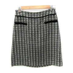 インディヴィ INDIVI 台形スカート ひざ丈 ツイード 40 L 黒 ブラック 白 ホワイト /SY21