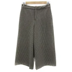 アマカ AMACA ガウチョパンツ ワイドパンツ 七分丈 チェック柄 36 S ベージュ 黒 ブラック /YS9