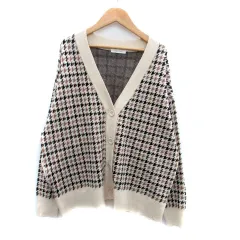 グローバルワーク GLOBAL WORK ニットカーディガン Vネック ミドル丈 千鳥格子柄 F マルチカラー ベージュ /HO11