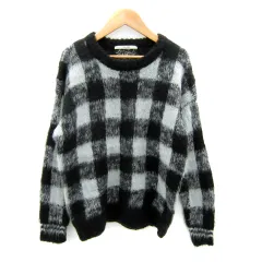 アーバンリサーチ サニーレーベル URBAN RESEARCH Sonny Label ニット セーター 長袖 ラウンドネック ギンガムチェック柄 モヘヤ混 F 水色 ライトブルー 黒 ブラック /SY27