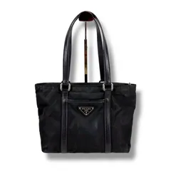 プラダ　PRADA ミニトートバッグ　トライアングルロゴ　テスートナイロン　サフィアーノレザー　ブラック　黒