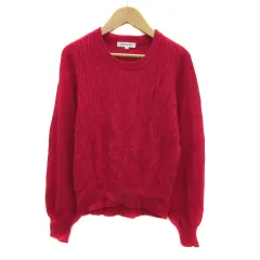 ナチュラルビューティーベーシック NATURAL BEAUTY BASIC ニット カットソー 長袖 ラウンドネック ケーブル編み M 赤 レッド /YS2