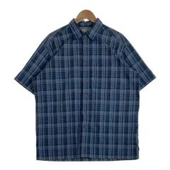 L.L.Bean エルエルビーン シアサッカーチェックシャツ 半袖 ポリエステル フィッシング ネイビー Size L