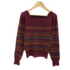 ジルバイジルスチュアート JILL by JILLSTUART リブニット カットソー 長袖 スクエアネック ボーダー柄 F マルチカラー エンジ /YS12