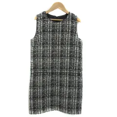 ジュエルチェンジズ Jewel Changes アローズ ワンピース ミニ丈 ノースリーブ ラウンドネック チェック柄 ツイード 38 M 黒 ブラック 白 ホワイト /YS21