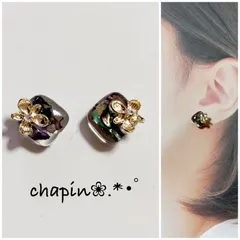 （ 1014 ）カボション スクエア レジン ピアス イヤリング