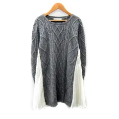 マーキュリーデュオ MERCURYDUO ニットワンピース ひざ丈 長袖 ラウンドネック プリーツ F グレー /SY33