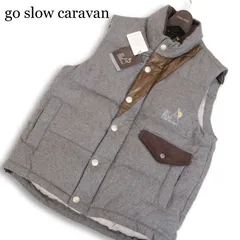 未使用★ go slow caravan ゴースローキャラバン 秋冬 ロゴ刺繍★ コンチョ釦 ウール ダウン ベスト Sz.4　メンズ グレー